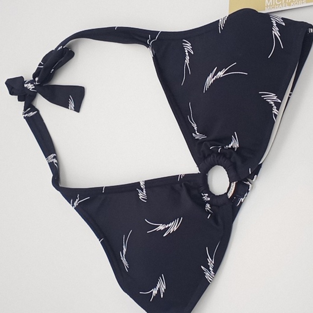 MICHAEL Michael Kors Logo Ring Halter Tie Bikini Top Navy S‎